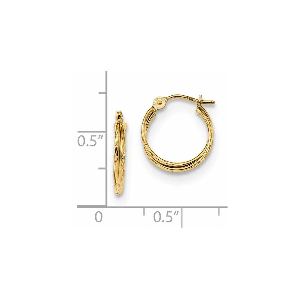 14k Diamond Cut Polished Double Hoops