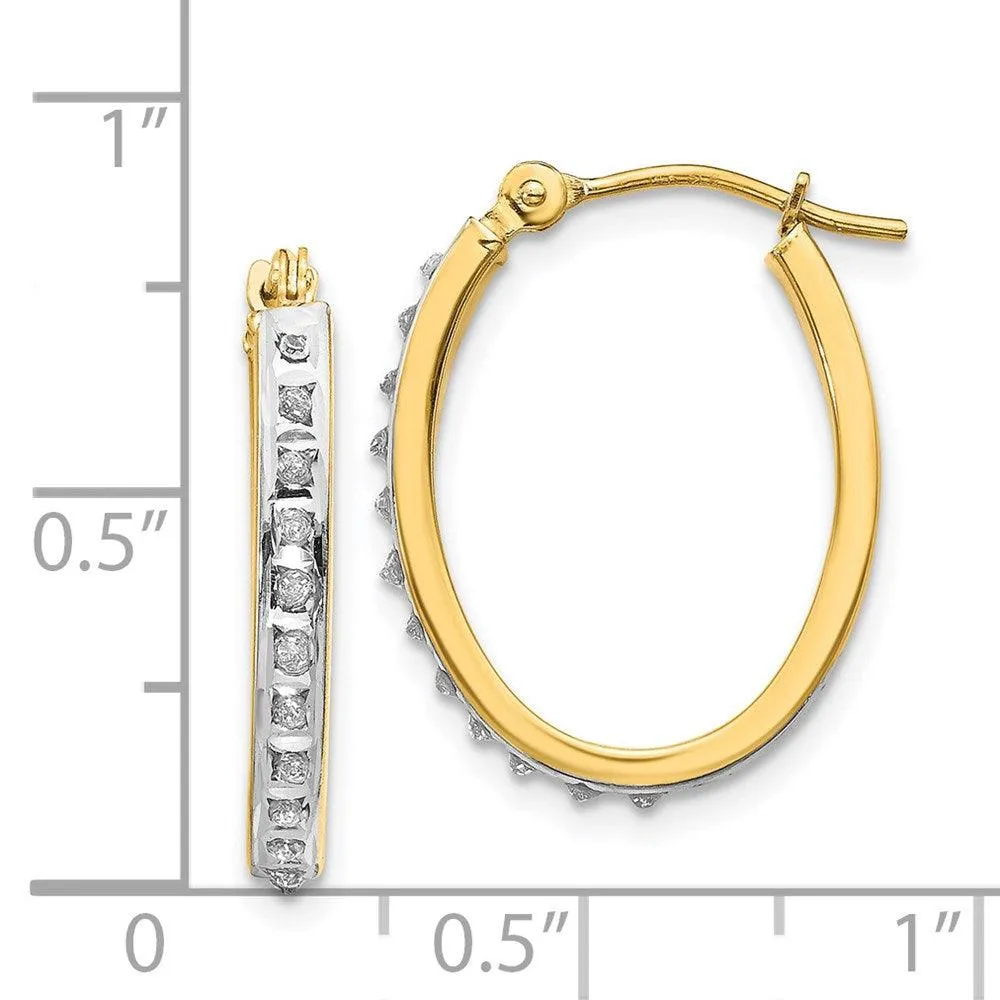 14k Diamond Fascination Oval Hinged Hoop Earrings