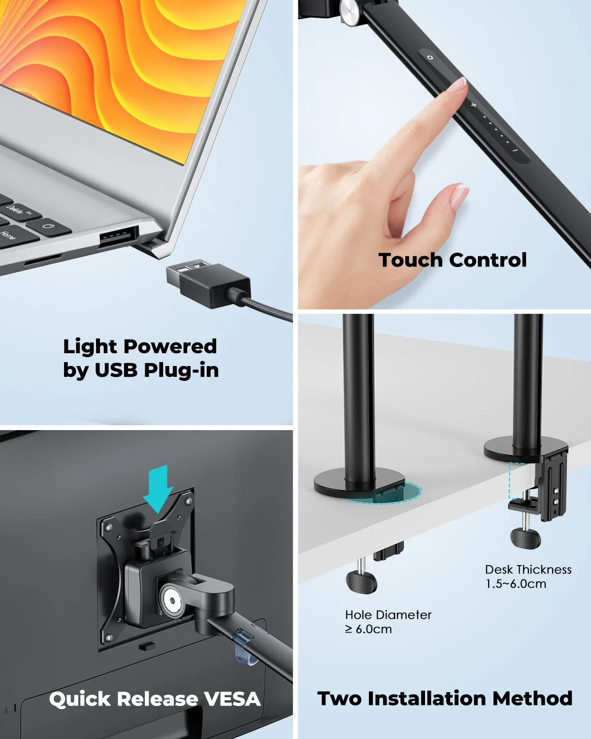 2 in 1 Monitor / Laptop Desk Mount with 7" LED Ring Light (OL-1LT)