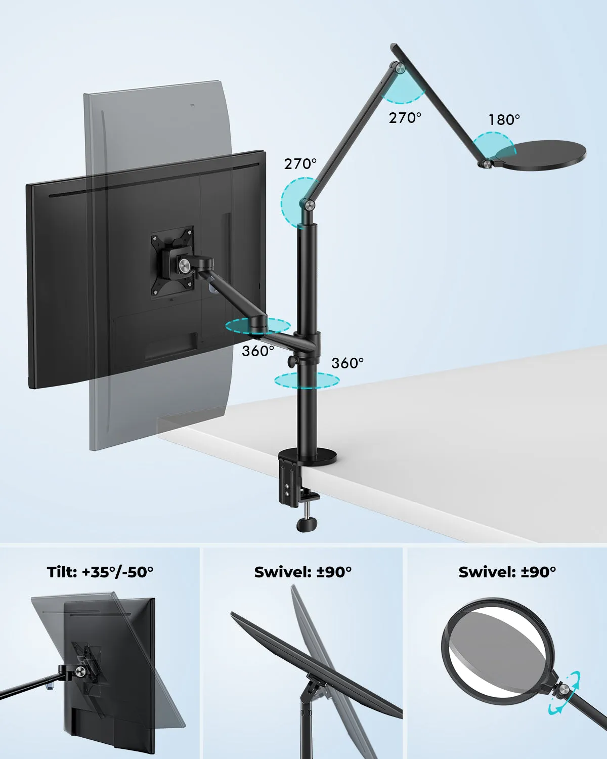 2 in 1 Monitor / Laptop Desk Mount with 7" LED Ring Light (OL-1LT)