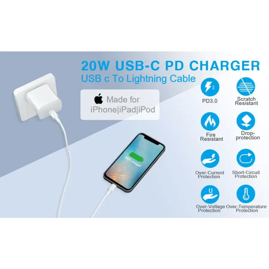 20W Certified USB C Fast Wall Charger For Apple USB-C Power Adapter