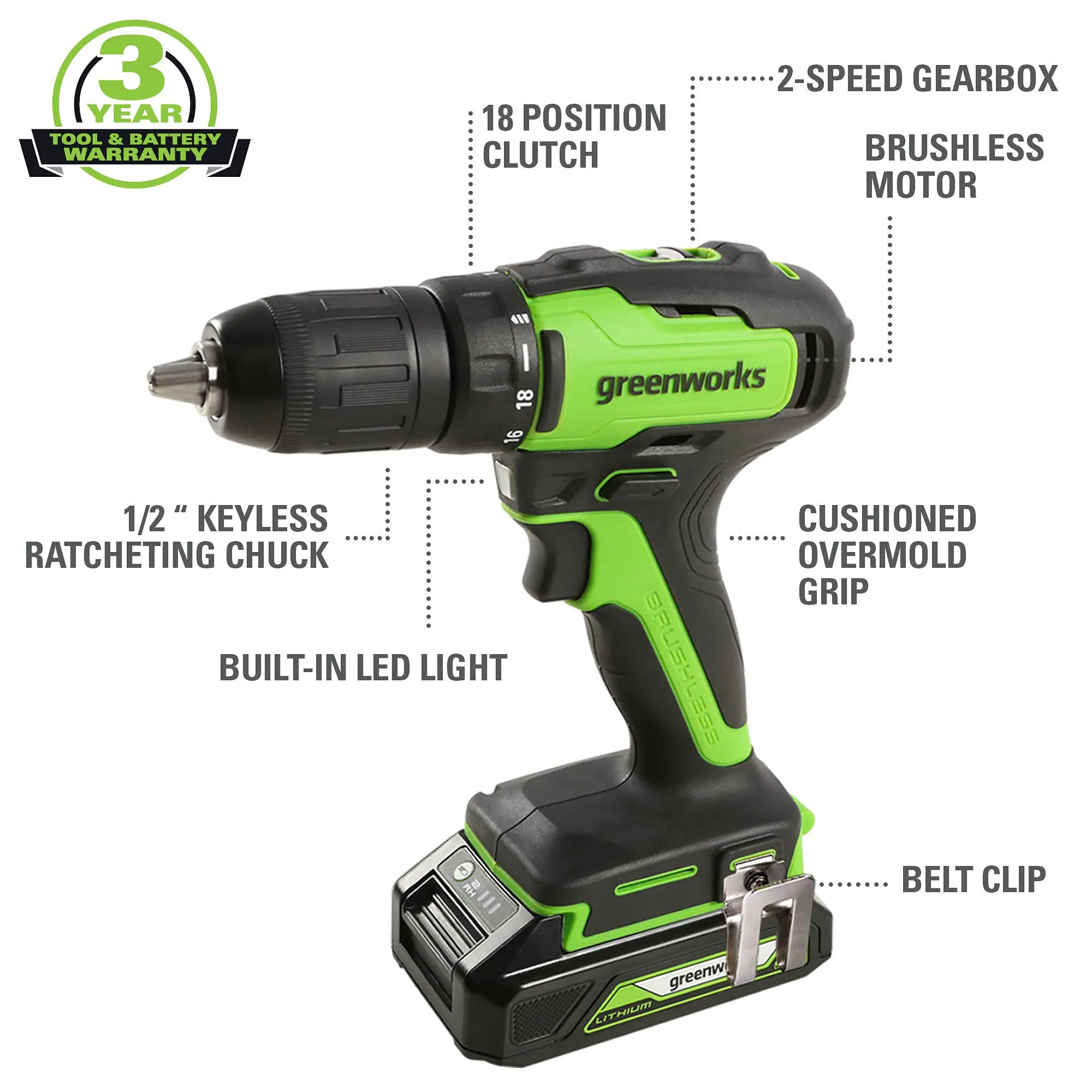 24V Brushless Drill / Driver w/ (2) 2Ah Batteries and Charger