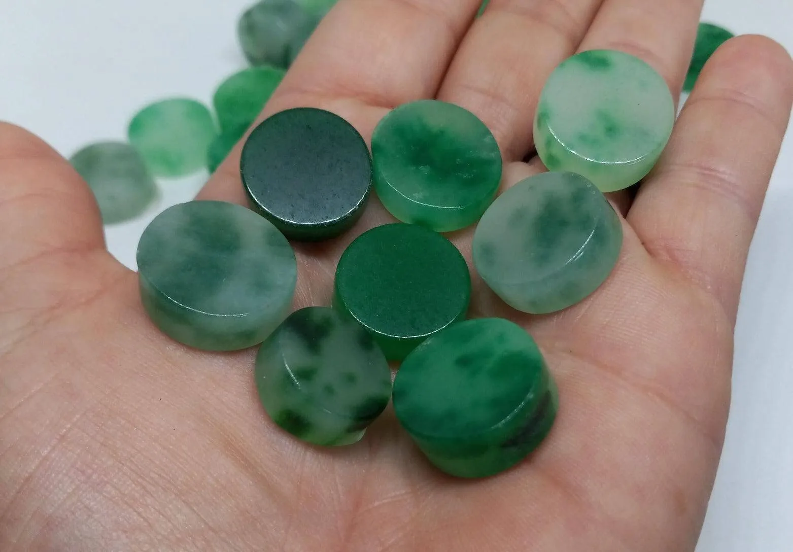 2pc Jade Natural Green Jadeite Abundance Crystal Prosperity Gemstone with Info Card