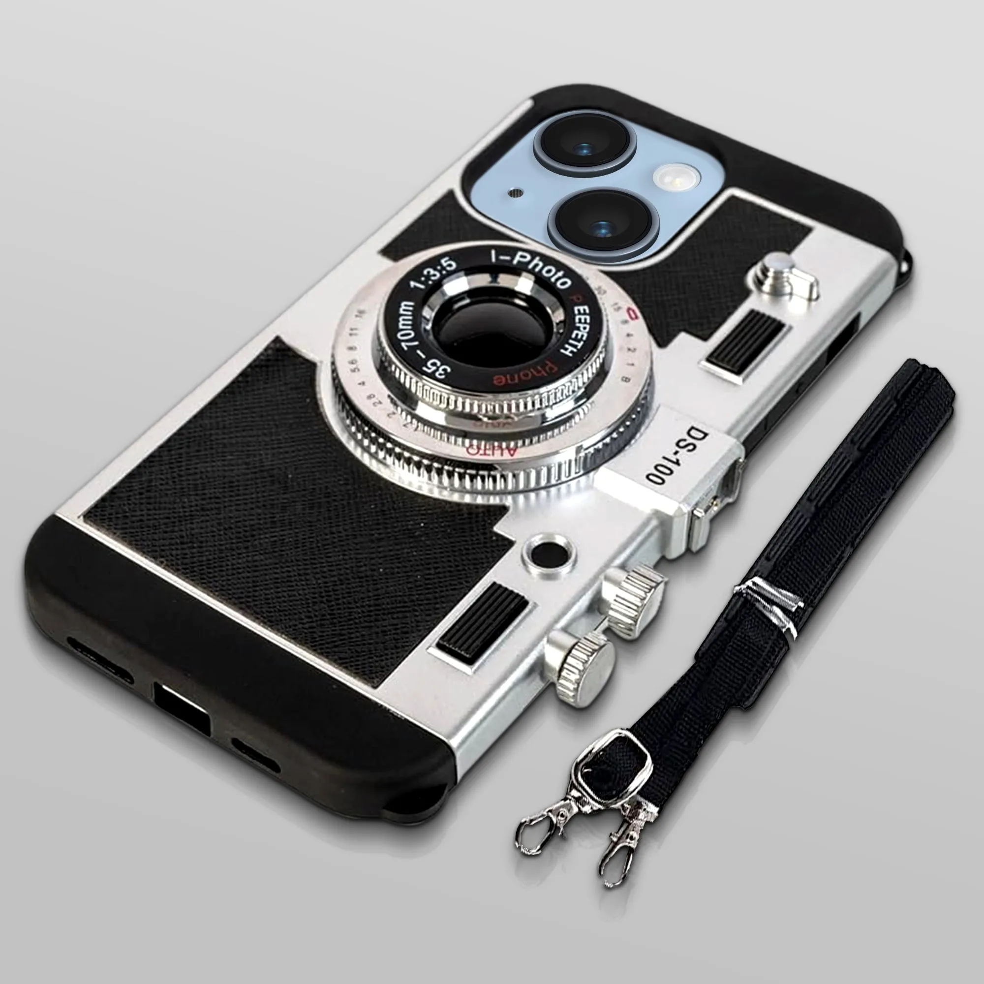 3D Camera lanyard Back Cover For Apple iPhone 15