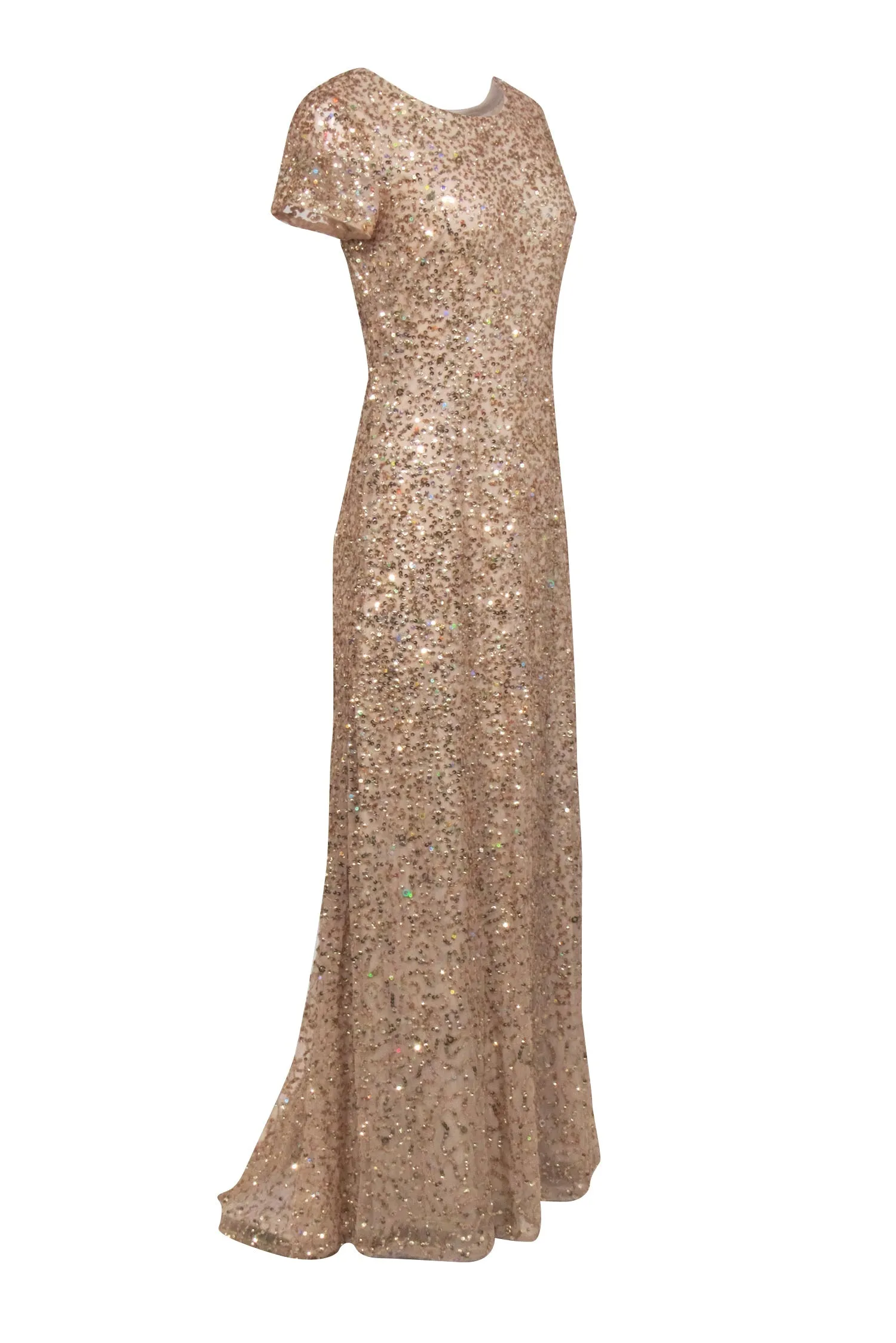 Adrianna Papell - Gold Sequin Short Sleeve Gown Sz 12