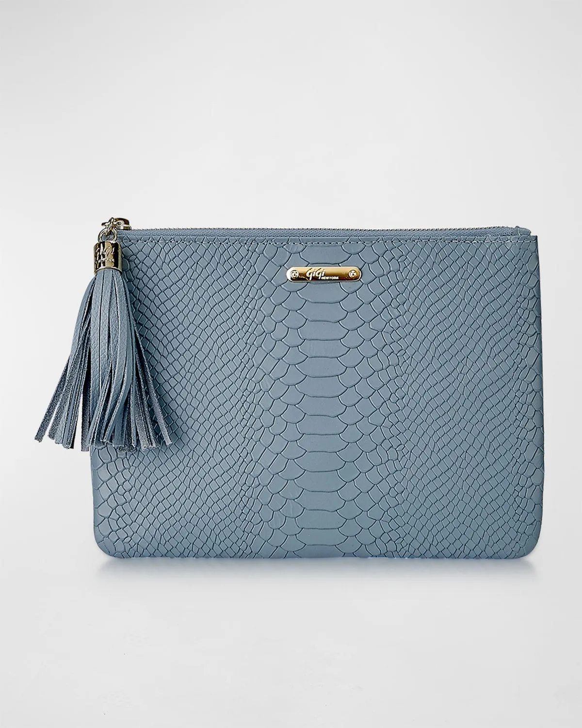 All in One Zip Python-Embossed Clutch Bag