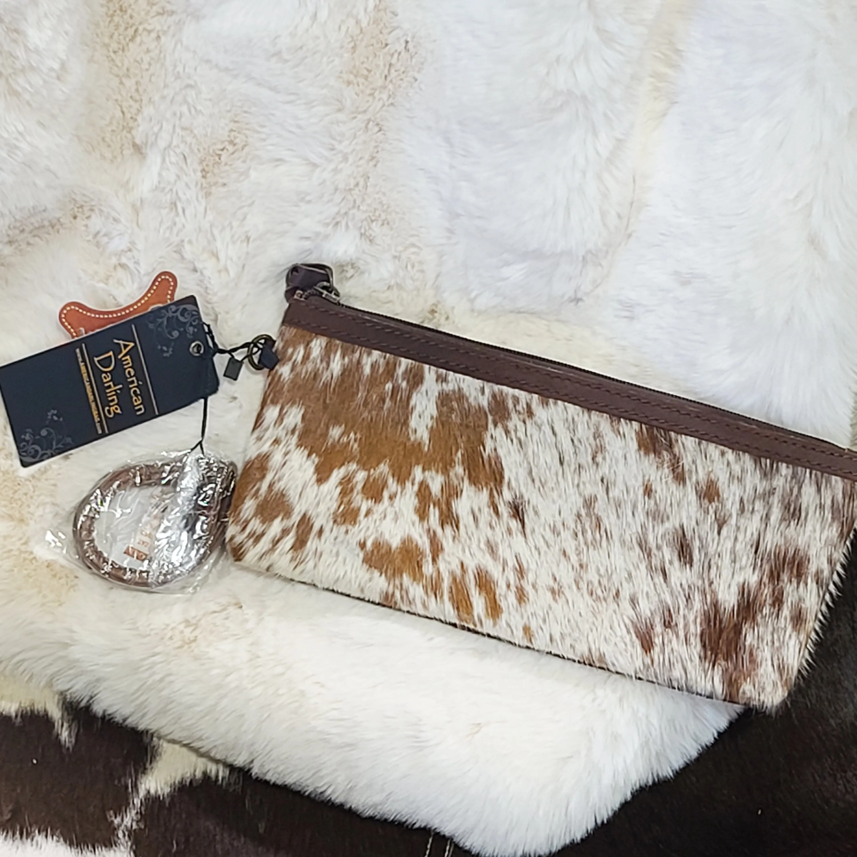 American Darling Brown/White Cowhide Clutch