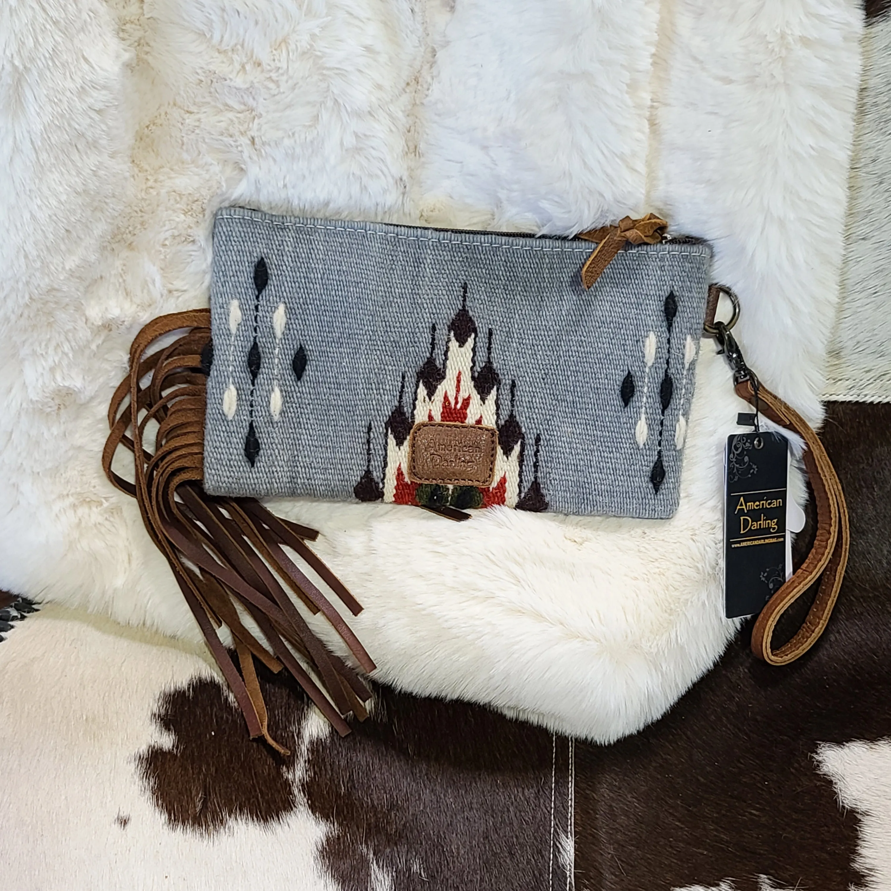 American Darling Grey Blanket Fringe Clutch