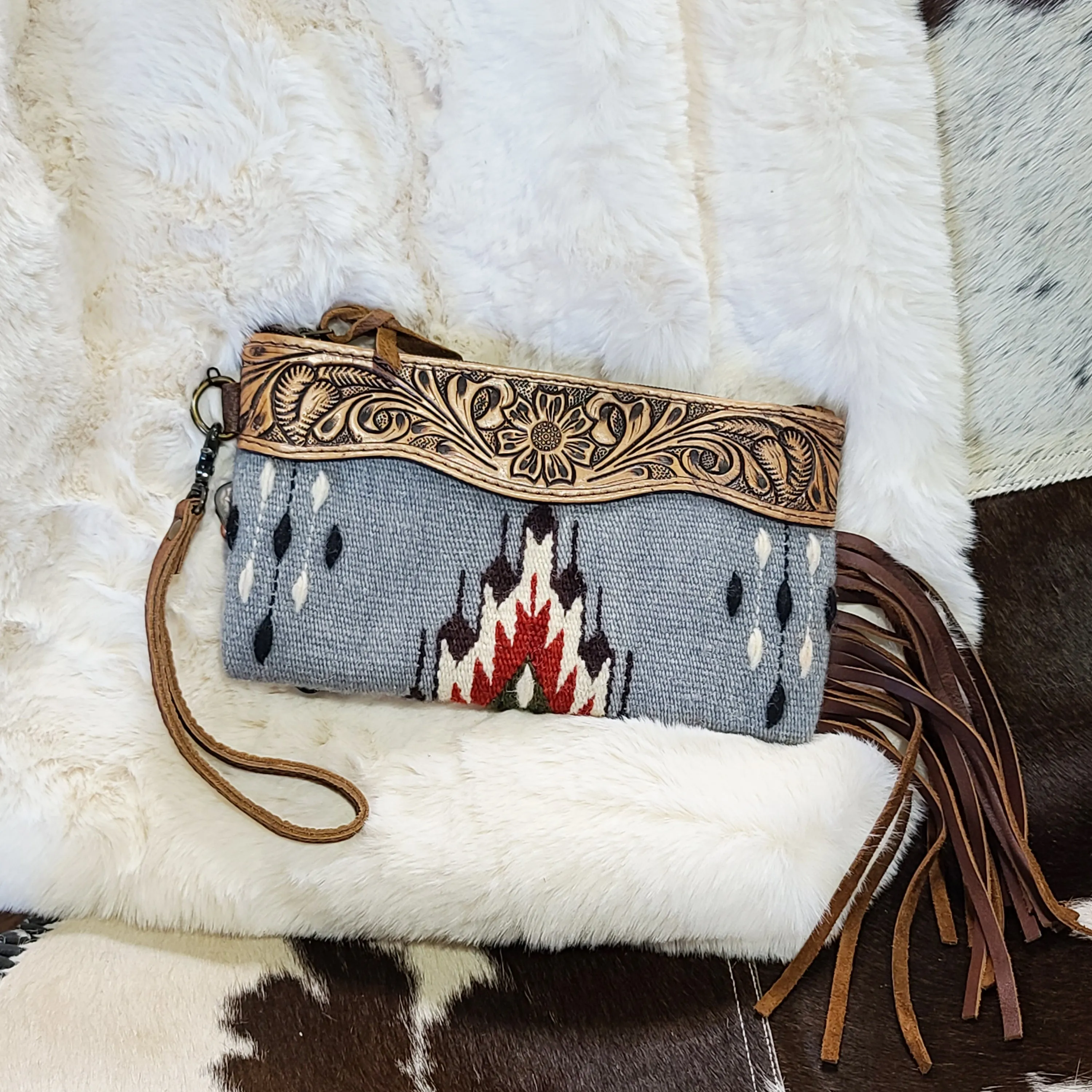 American Darling Grey Blanket Fringe Clutch