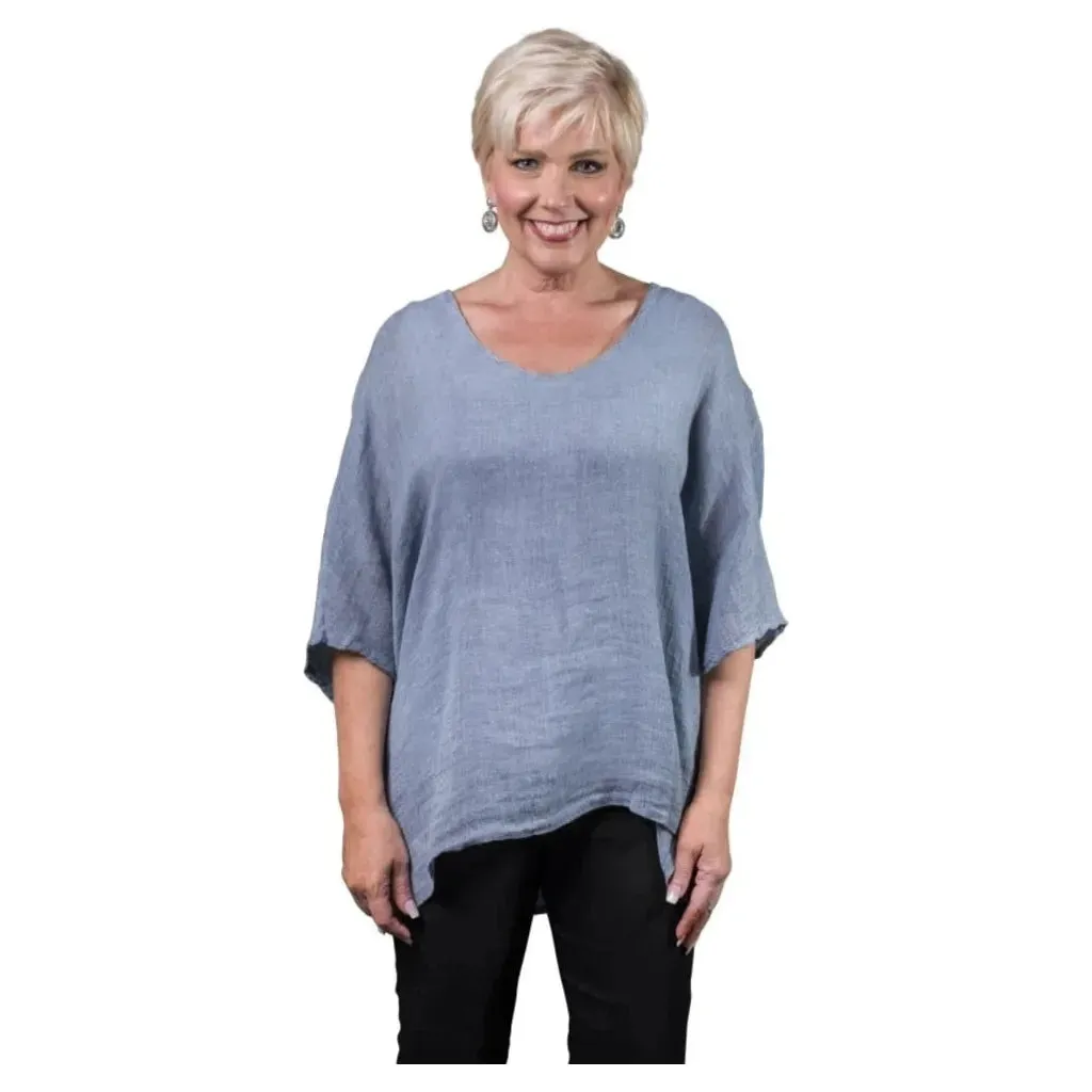 Anastasia Linen Top - Navy Enzyme