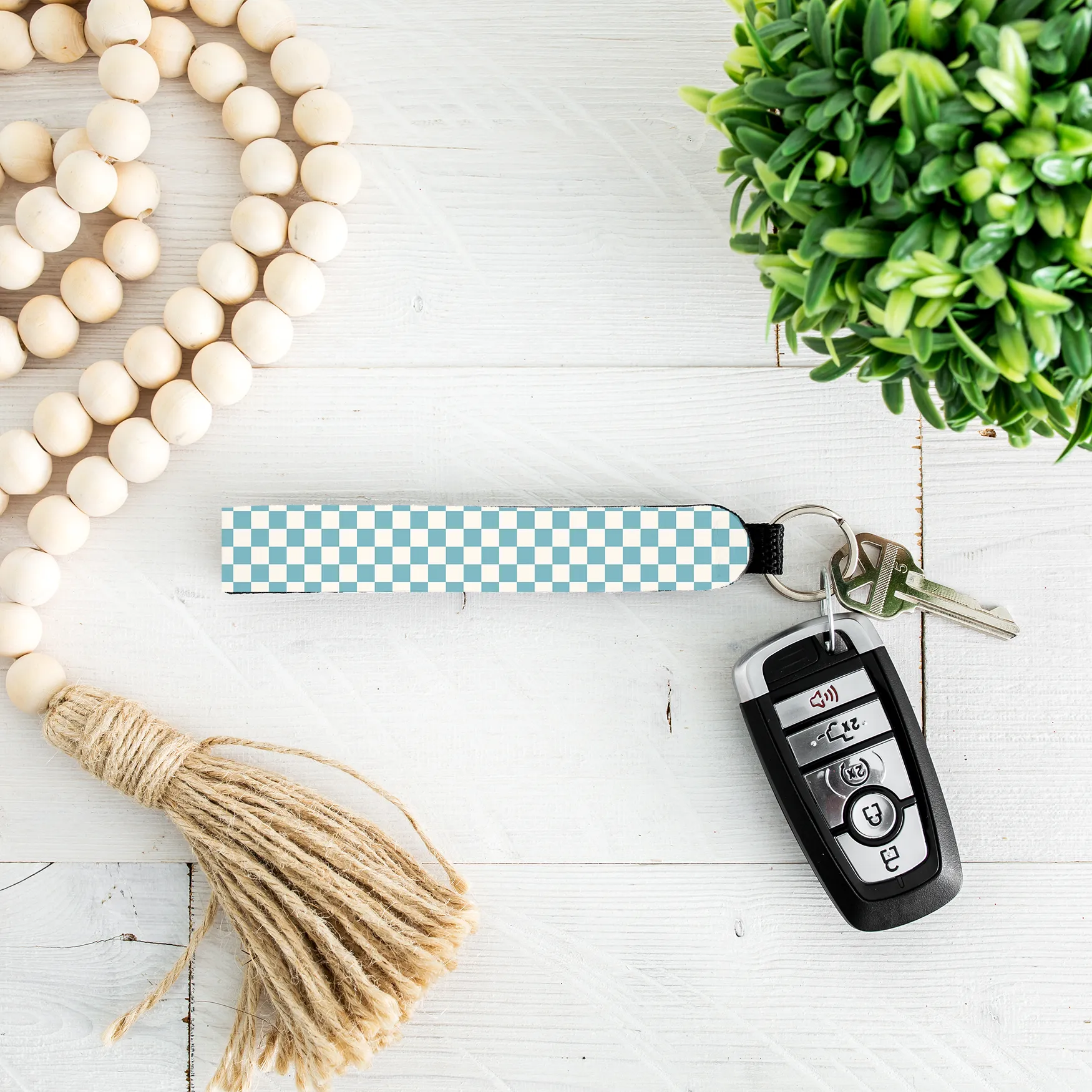 Aqua Check Lip Balm Holder & Wristlet