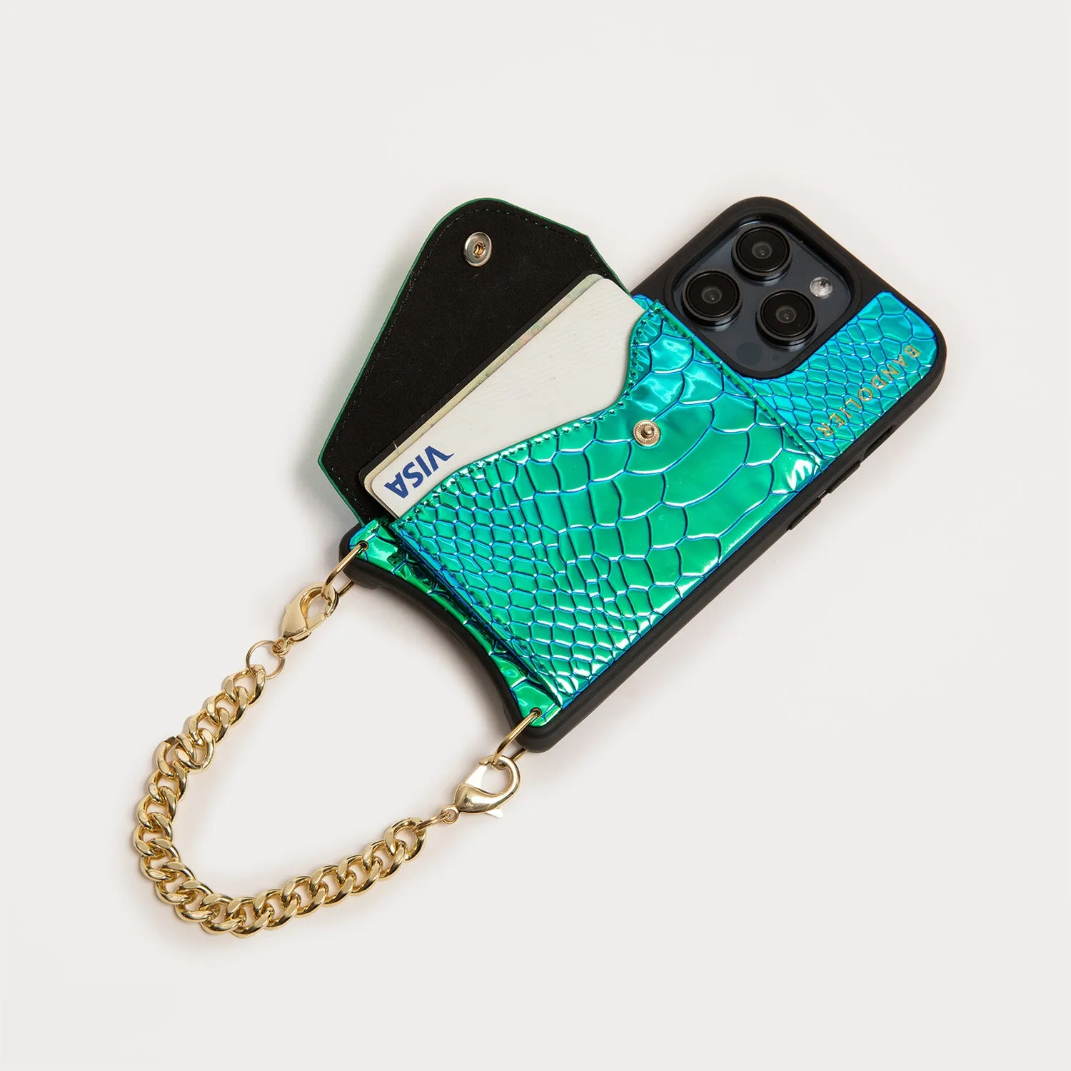 Ariel Wristlet - Iridescent Blue Green/Gold