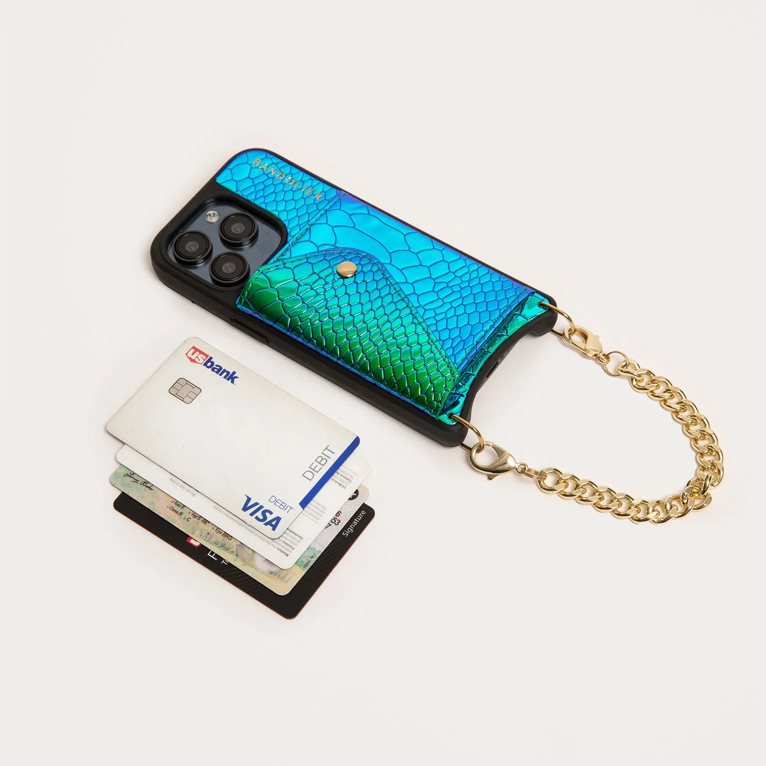 Ariel Wristlet - Iridescent Blue Green/Gold