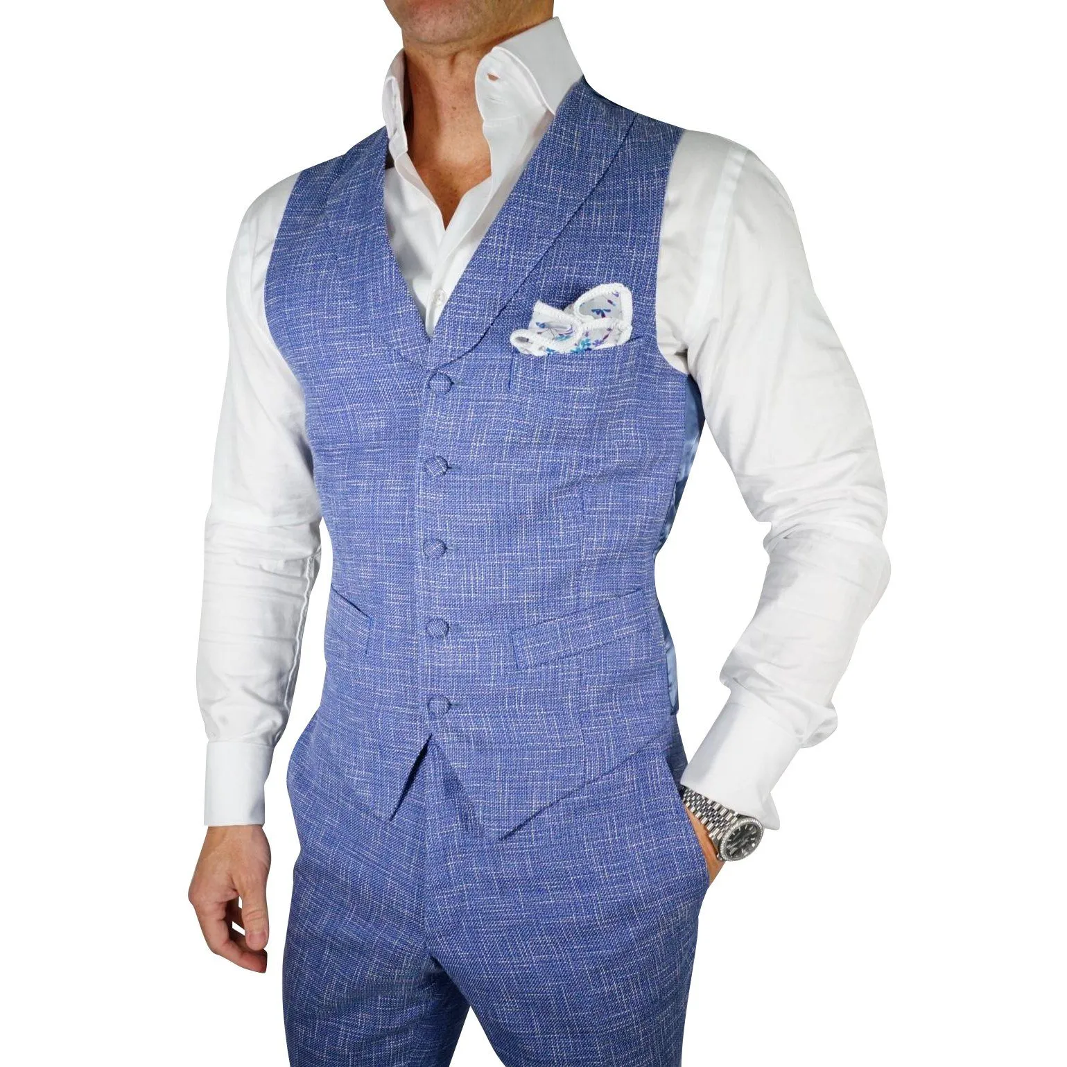 Azure Denim Canestro Ciottoli Waistcoat @ The Vault