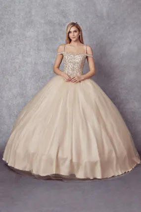 Beaded Cold Shoulder Ball Gown by Juliet 1426