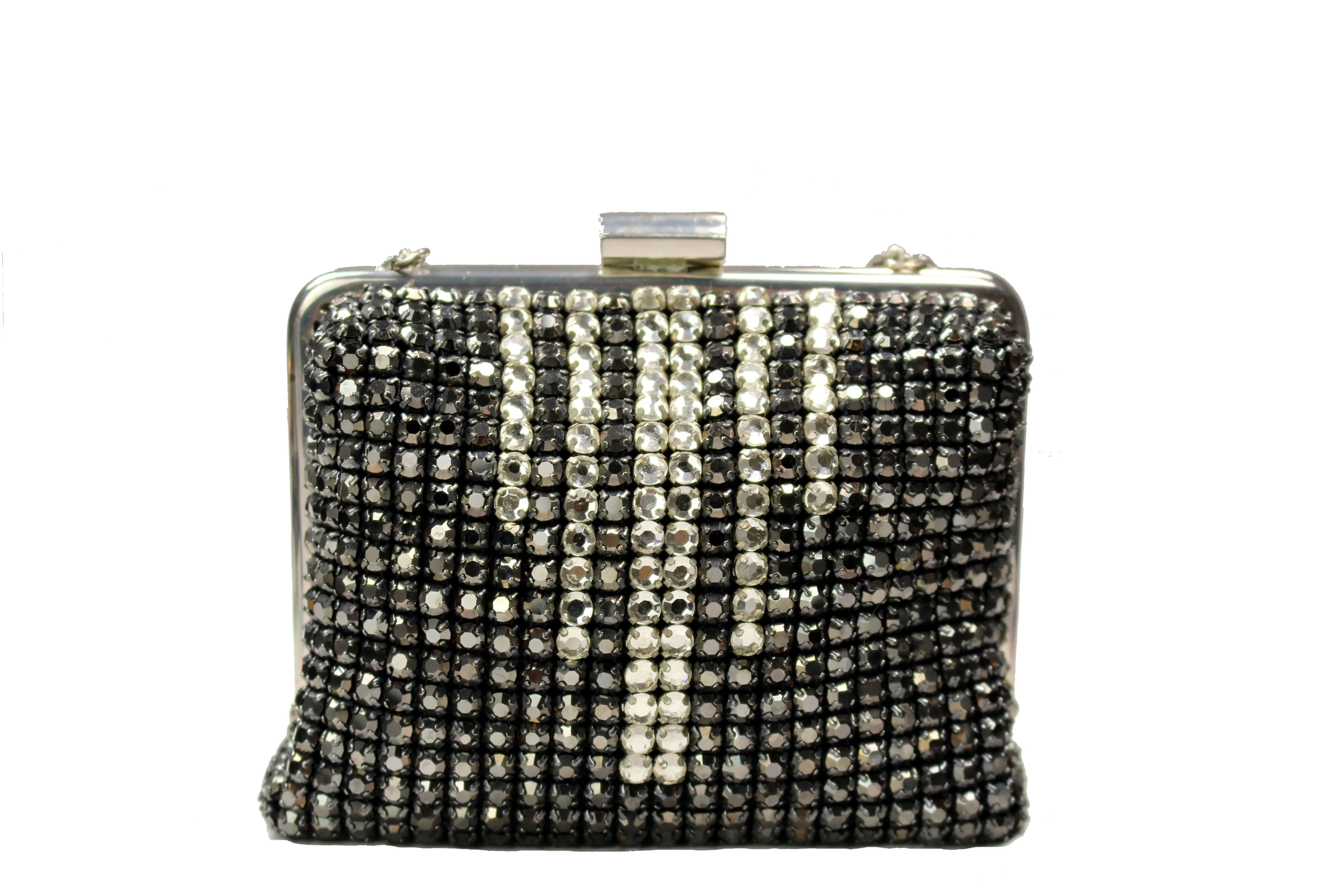 Bicolor rhinestone clutch with silver chain handle