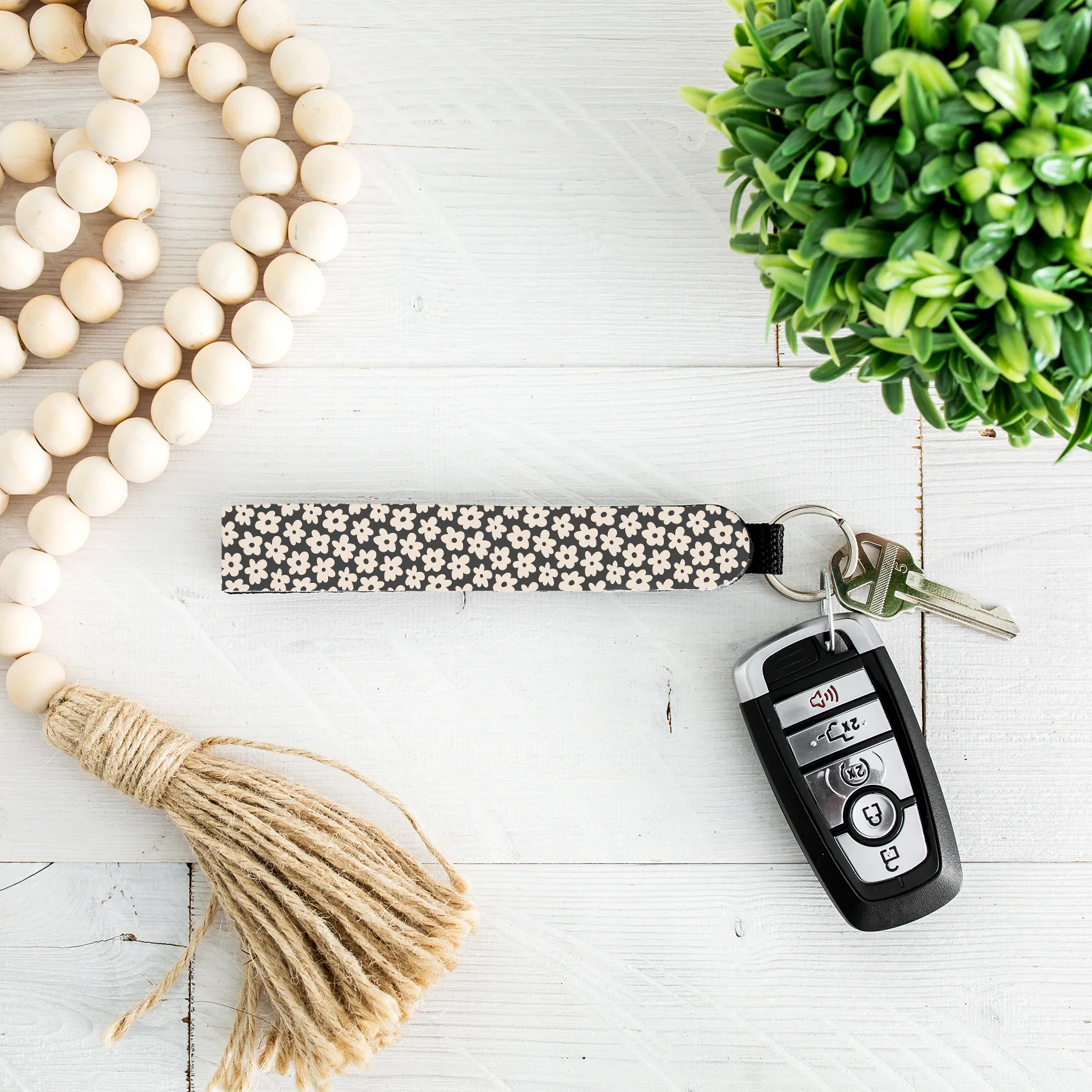 Black & White Floral Lip Balm Holder & Wristlet