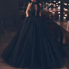 black ball gown prom dresses simple elegant vintage tulle prom gown vestidos de graduation