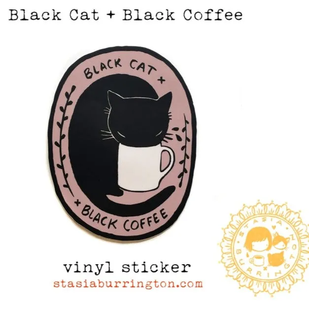 Black Cat Black Coffee Vinyl Sticker