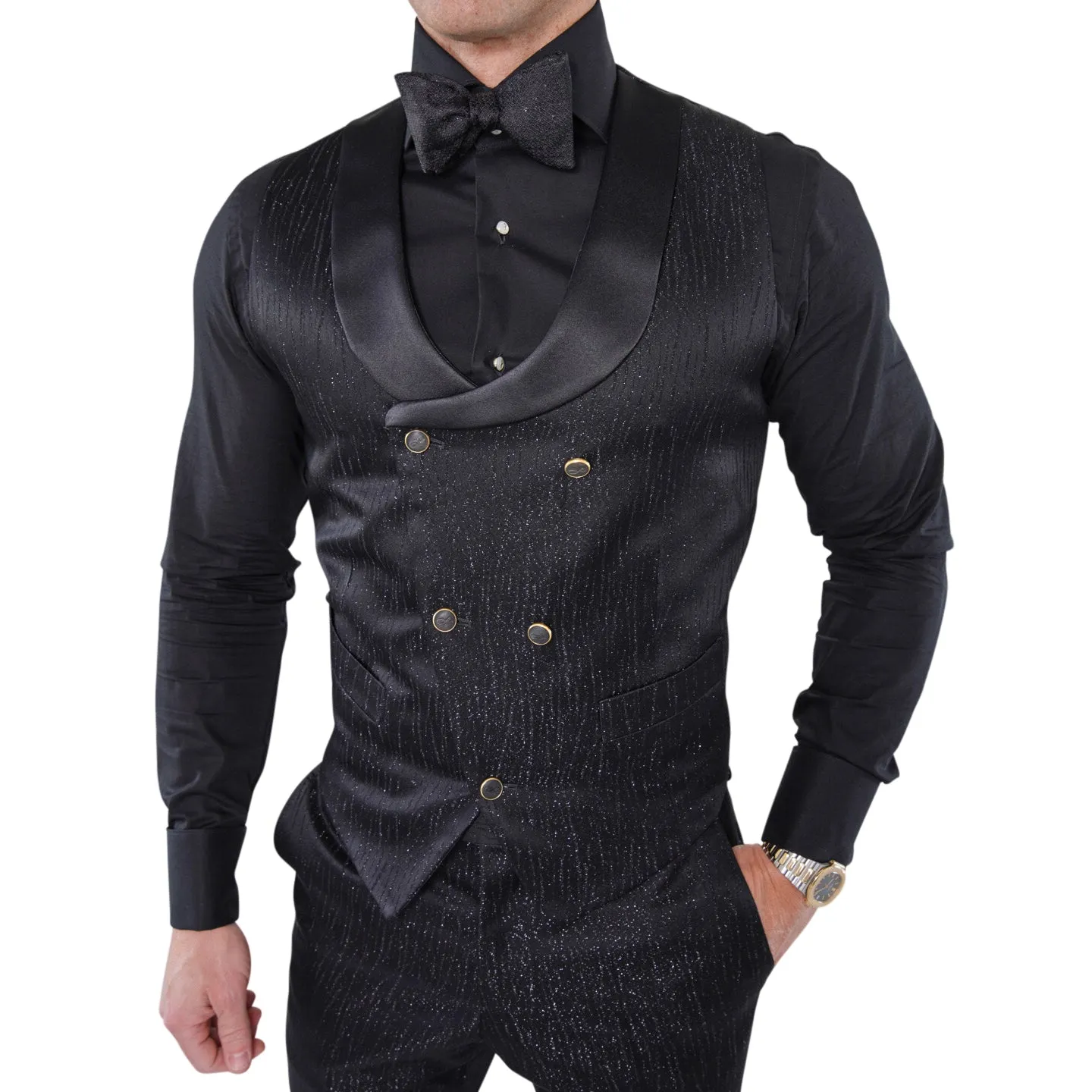 Black Graphite Pantera Double Breasted Waistcoat @ The Vault