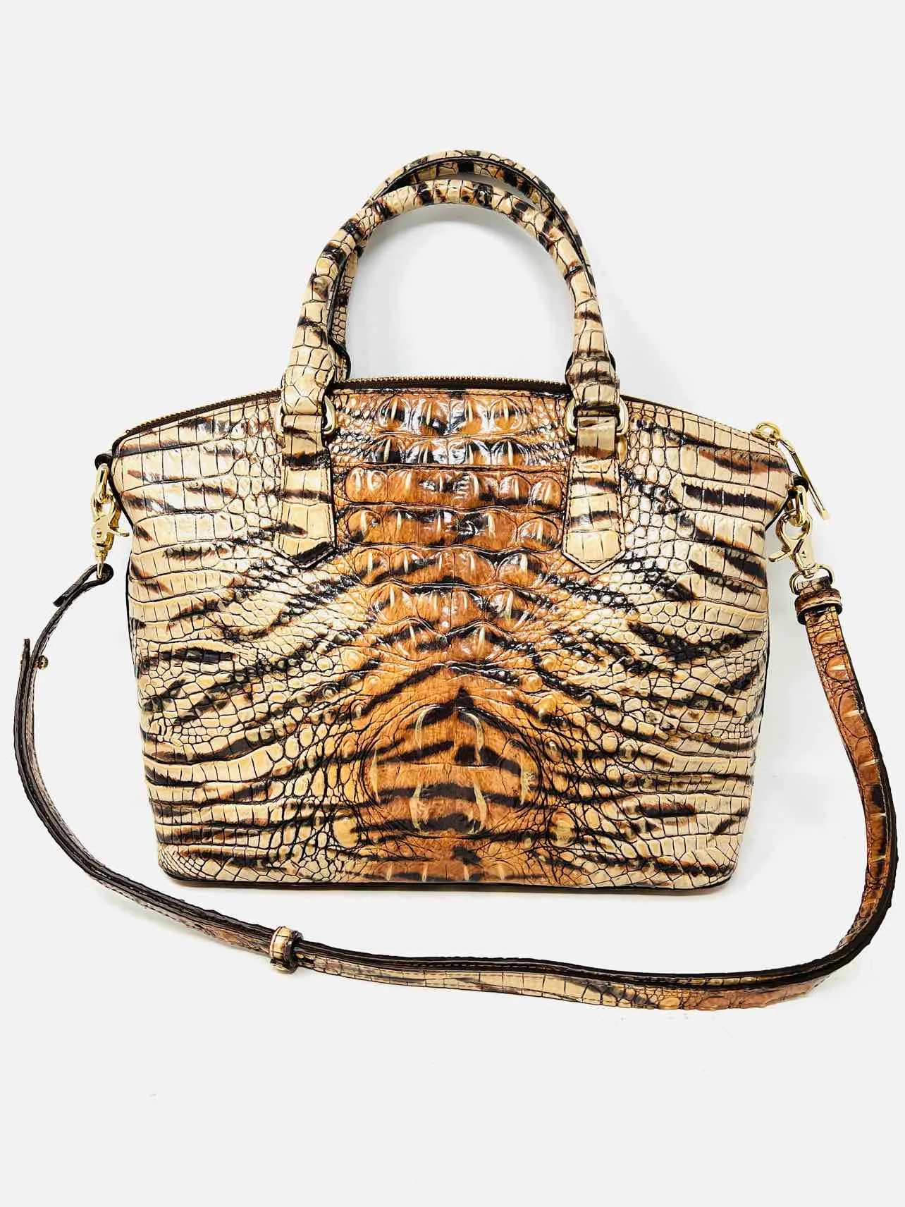 Brahmin Tan/Brown Tiger Leather Designer Satchel