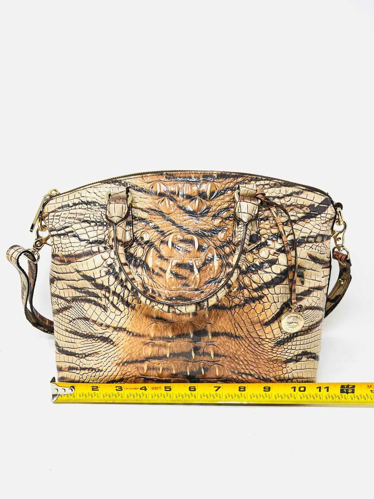 Brahmin Tan/Brown Tiger Leather Designer Satchel