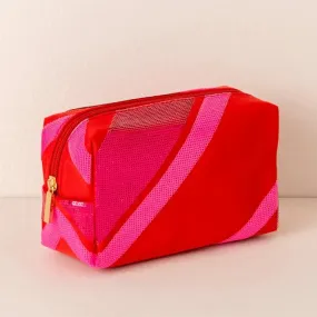 Cara Diagonal Stripe Zip Pouch in Red & Pink