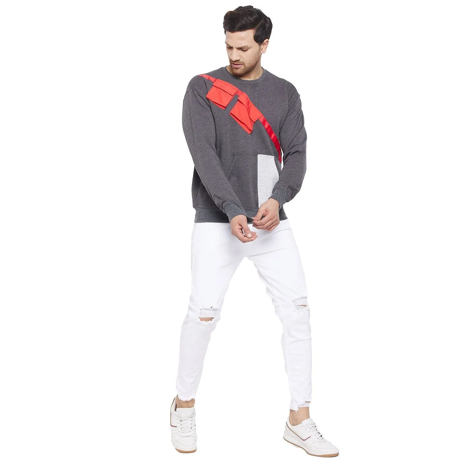 Charcoal Contrast Patch Pocket Sweatshirt