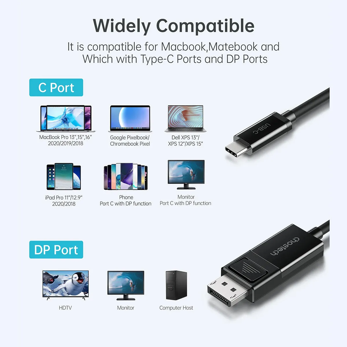 Choetech 8K@30Hz USB-C to DP Cable XCP-1803 (Black)