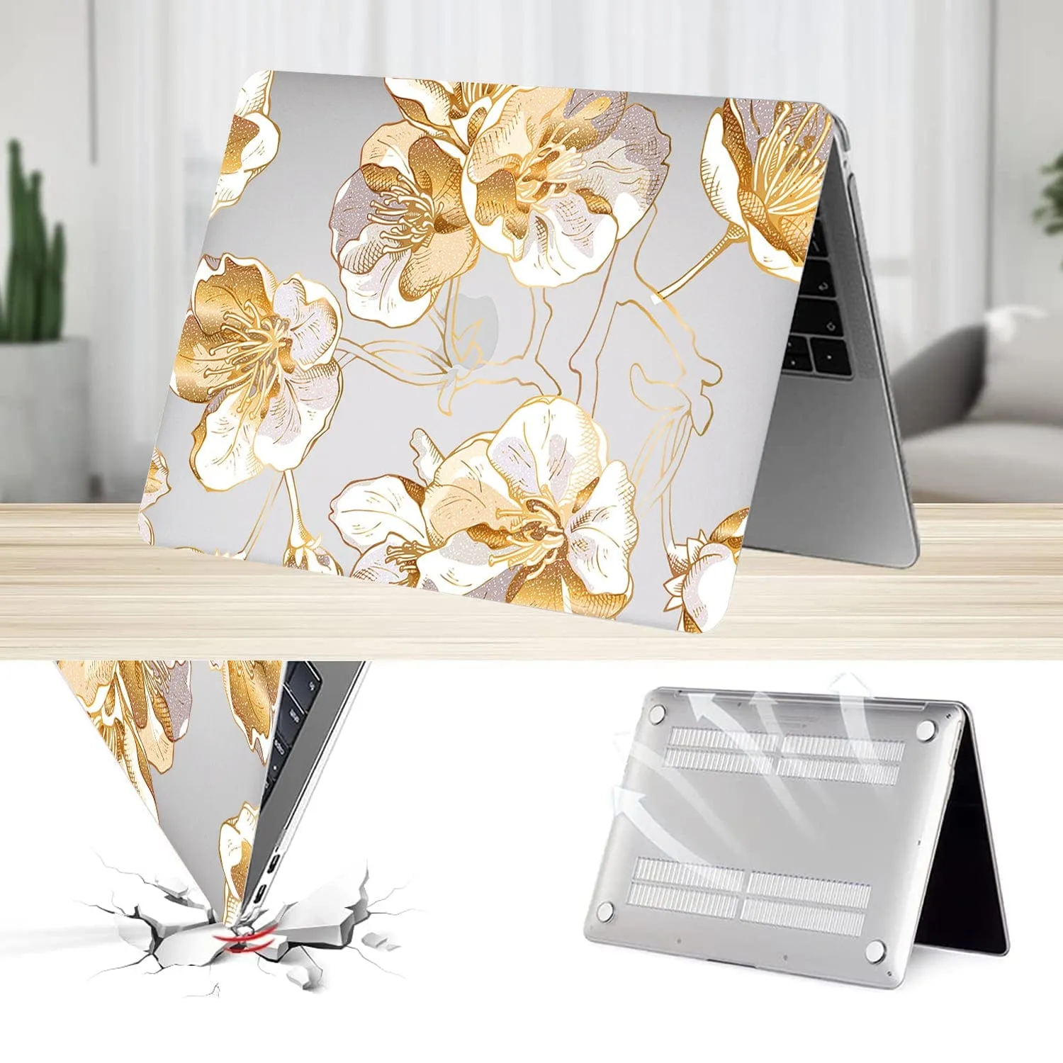 Clear Hybrid-Flex Gold Botanical Bloom Case -  Macbook Pro