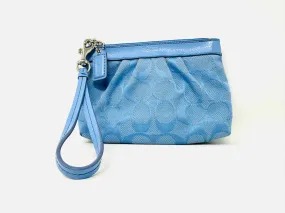 Coach Lt. Blue Signature Fabric/Leather AS IS Designer Wristlet