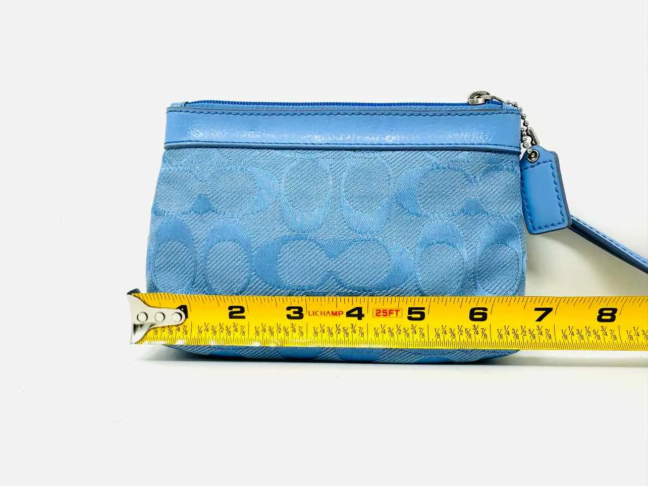 Coach Lt. Blue Signature Fabric/Leather AS IS Designer Wristlet