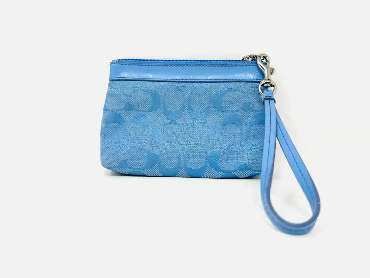 Coach Lt. Blue Signature Fabric/Leather AS IS Designer Wristlet