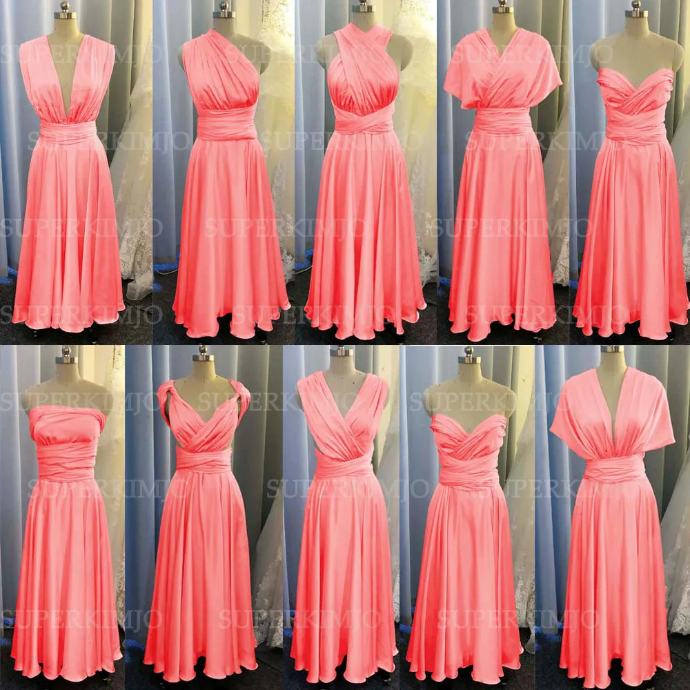 coral bridesmaid dresses long convertible infinite elegant wedding guest dress vestido dama de honor