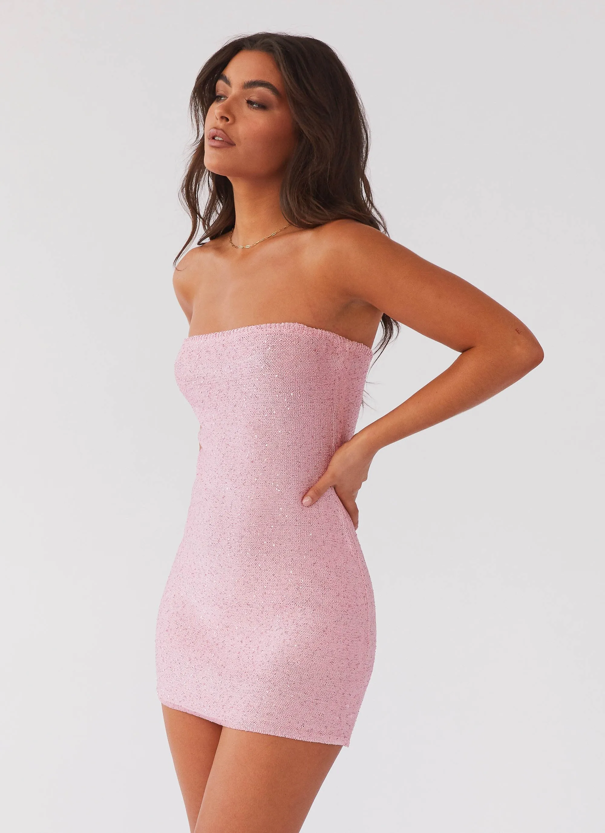 Dance The Night Tube Knit Mini Dress - Pink Dusk