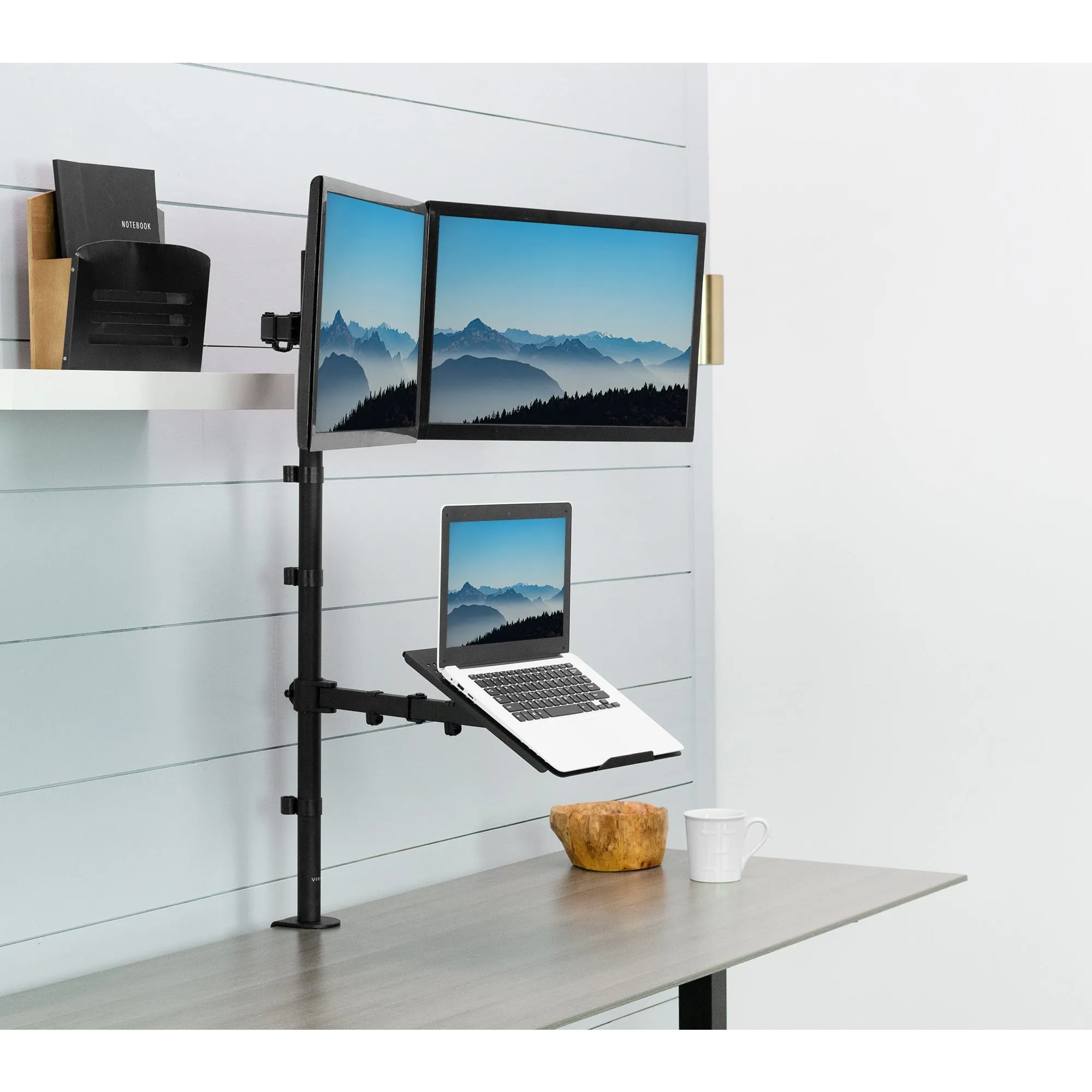 Dual Monitor Extra Tall Desk Mount with Laptop Holder