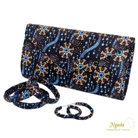 Elegant, Ombre Asteroids Brown and Blue Ankara Clutch, Earrings Set - S-CEB 1