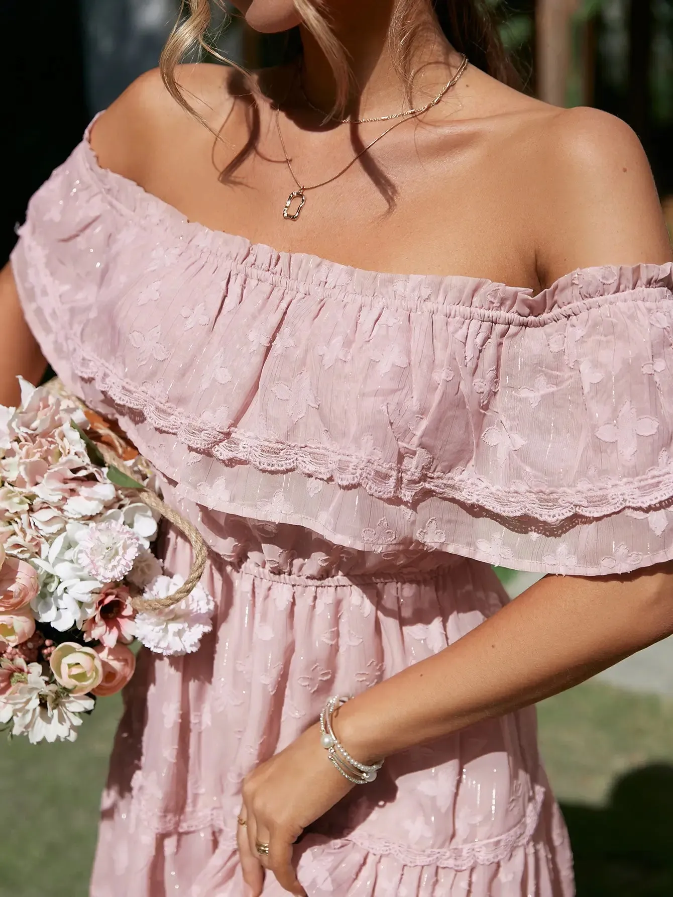 Elodie Pink Off-Shoulder Summer Dress