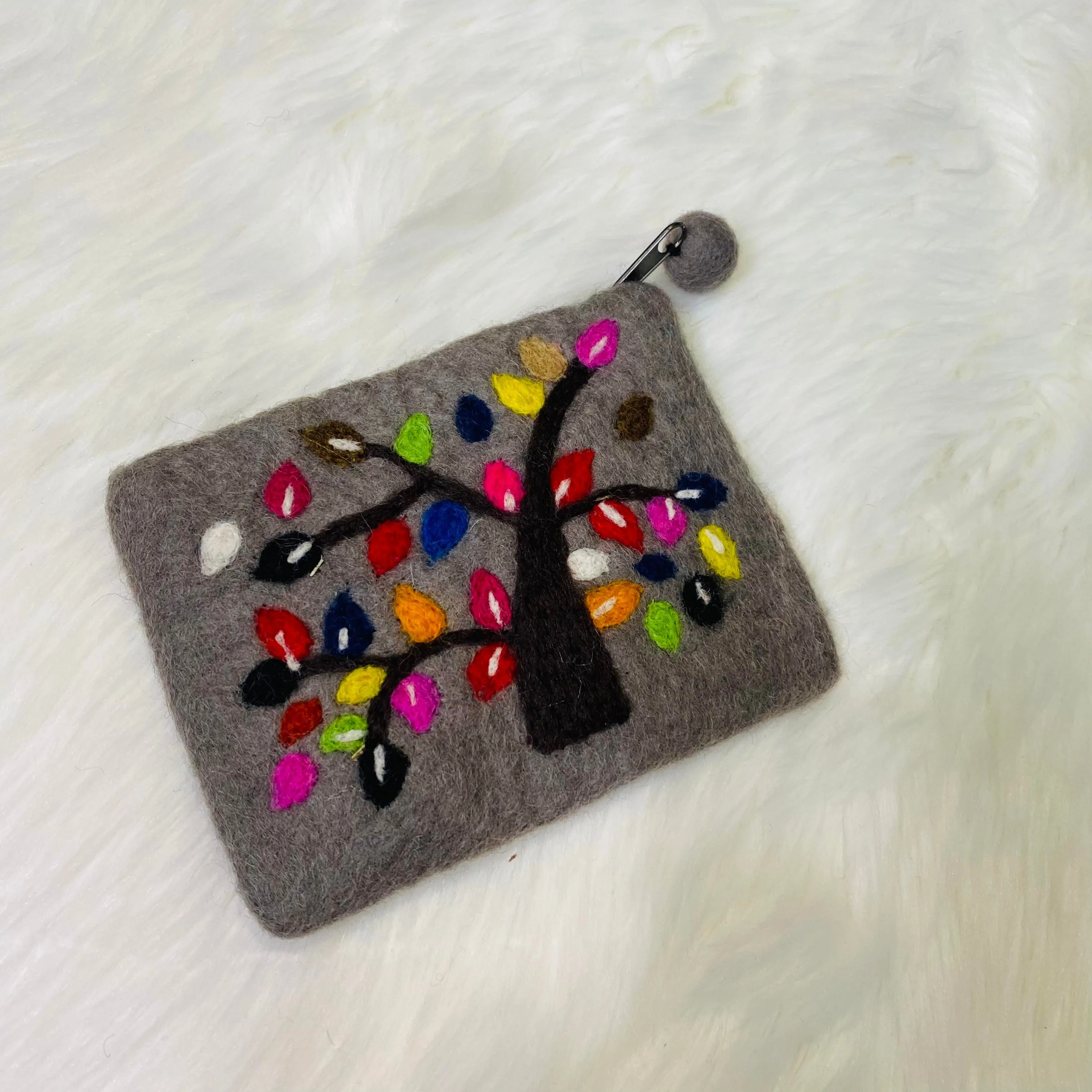 Handmade Tree Embroidered Felted Clutch