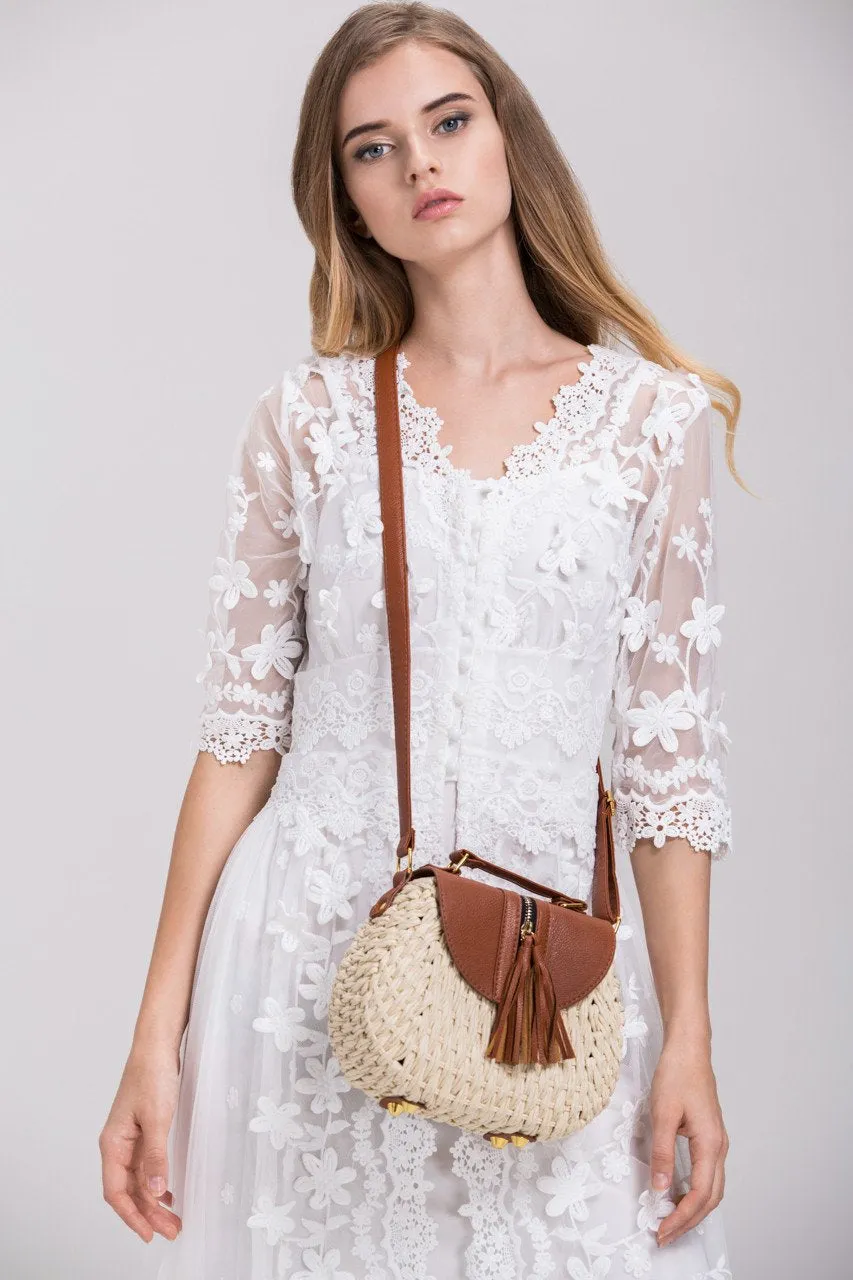 Hobo Basket Tassel Flap Handbag