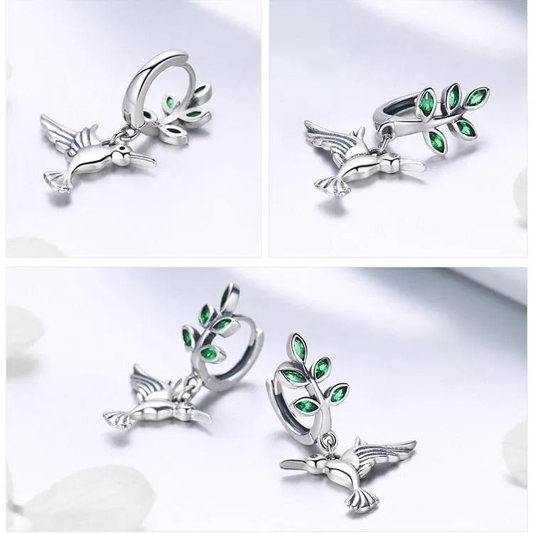 'Hummingbirds' CZ & Sterling Silver Drop Earrings