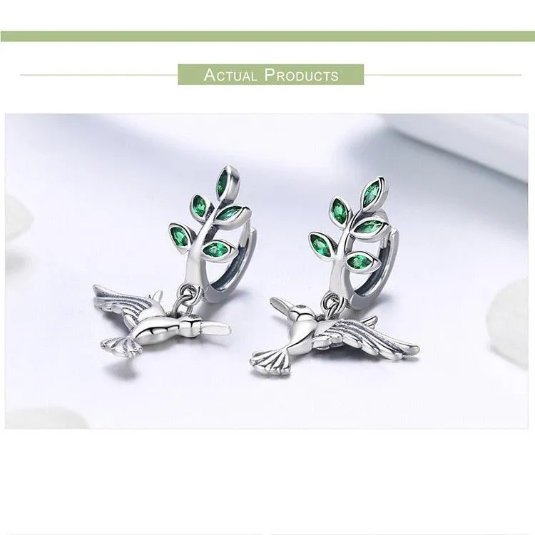 'Hummingbirds' CZ & Sterling Silver Drop Earrings