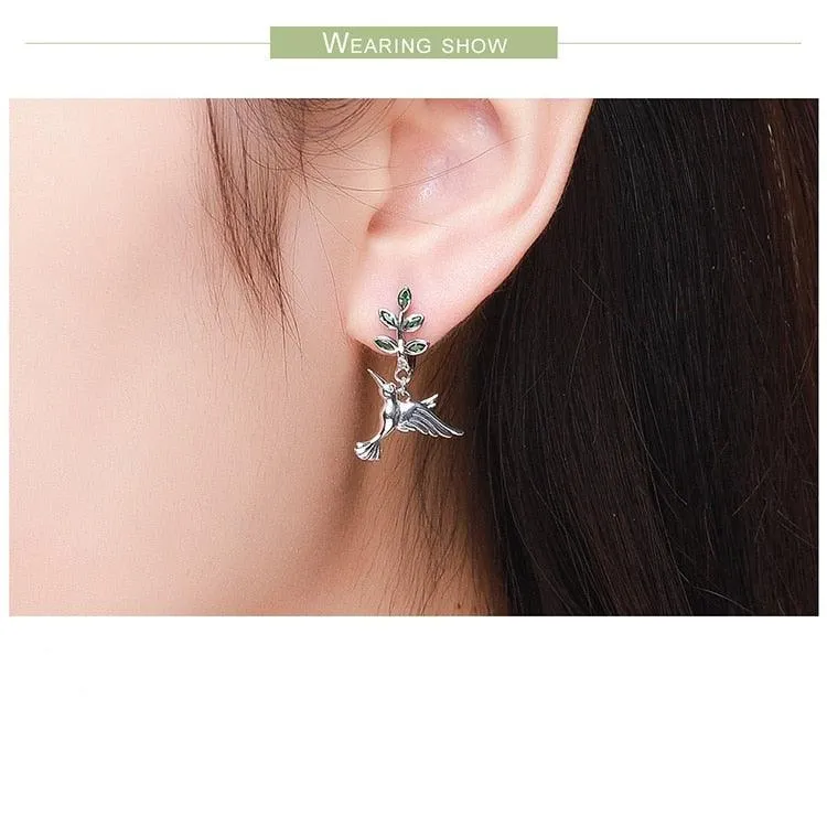 'Hummingbirds' CZ & Sterling Silver Drop Earrings