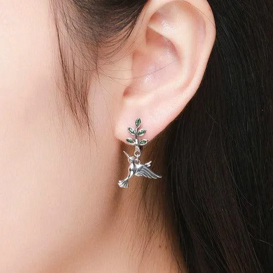 'Hummingbirds' CZ & Sterling Silver Drop Earrings