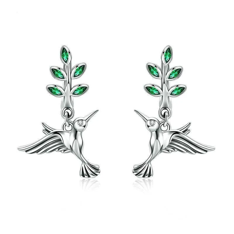 'Hummingbirds' CZ & Sterling Silver Drop Earrings