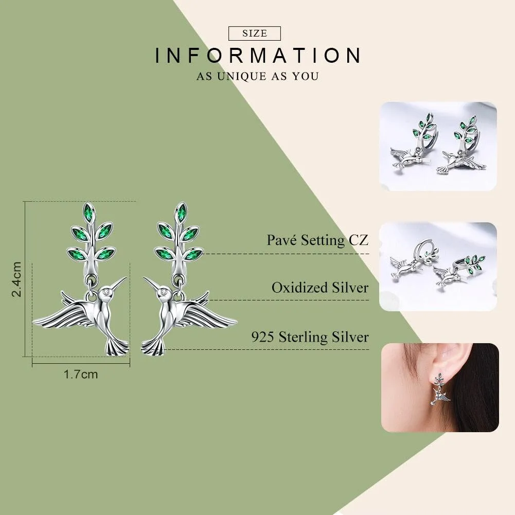 'Hummingbirds' CZ & Sterling Silver Drop Earrings