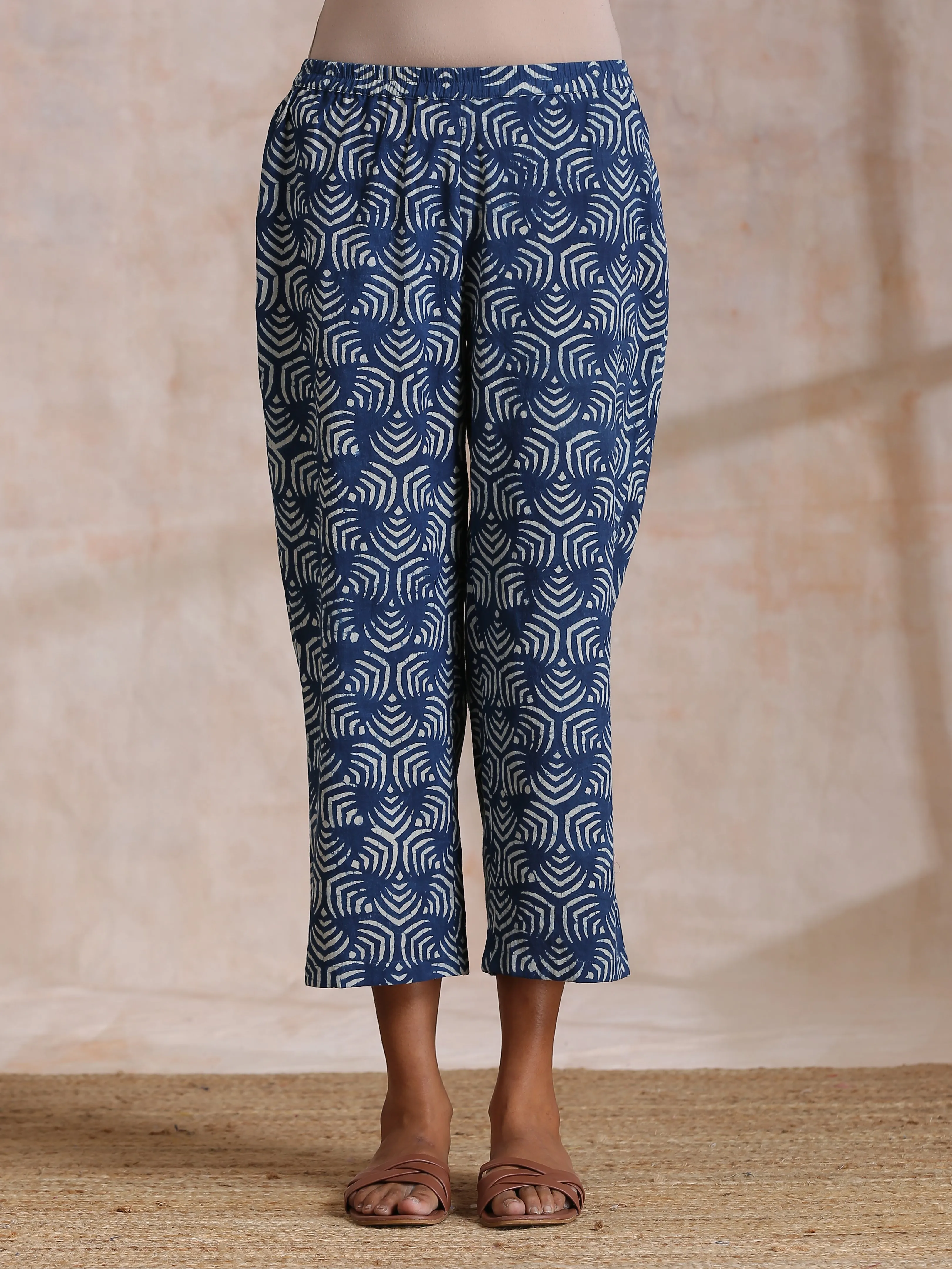 Indigo Dabu Overall Print Cotton Baggy Sleeve Co-Ord Set