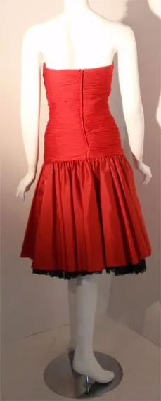 JILL RICHARDS 1980s Red Strapless Jersey Dress with Black Crinoline