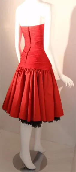 JILL RICHARDS 1980s Red Strapless Jersey Dress with Black Crinoline