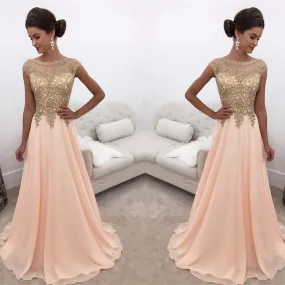 lace applique prom dresses long peach chiffon vintage elegant cap sleeve prom gown 2020